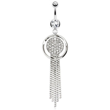 Paved Circle Chandelier Belly Bar - Dangling Belly Ring. Navel Rings Australia.