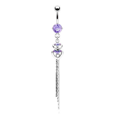 L'amour Duo Heart Chain Belly Dangle - Dangling Belly Ring. Navel Rings Australia.