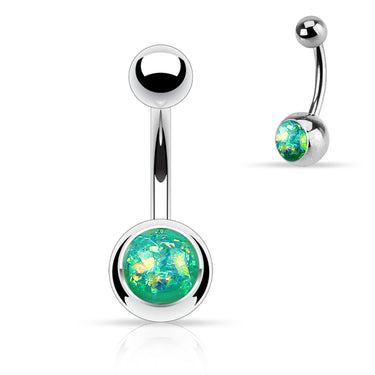 Single Gem Opal Gleam Classique Belly Bars - Basic Curved Barbell. Navel Rings Australia.