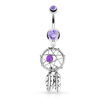 Dreamcatcher Belly Piercing Ring - Dangling Belly Ring. Navel Rings Australia.