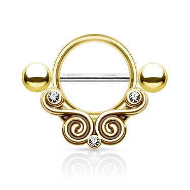 Tiki Swirl Nipple Shield with Gold Plating - Nipple Ring. Navel Rings Australia.