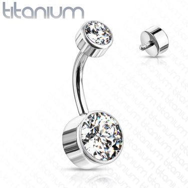 Titanium Internally Threaded Flat Gem Belly Rings - Basic Curved Barbell. Navel Rings Australia.