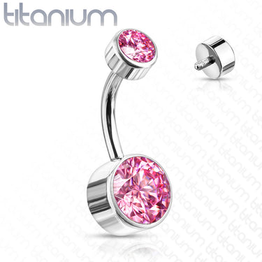 Titanium Internally Threaded Flat Gem Belly Rings - Basic Curved Barbell. Navel Rings Australia.