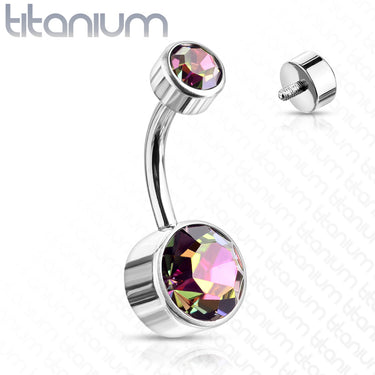 Titanium Internally Threaded Flat Gem Belly Rings - Basic Curved Barbell. Navel Rings Australia.