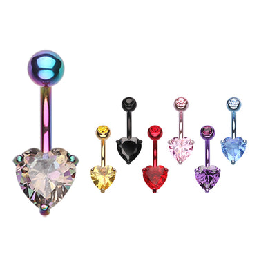 Titanium Gem Heart Belly Bars - Fixed (non-dangle) Belly Bar. Navel Rings Australia.