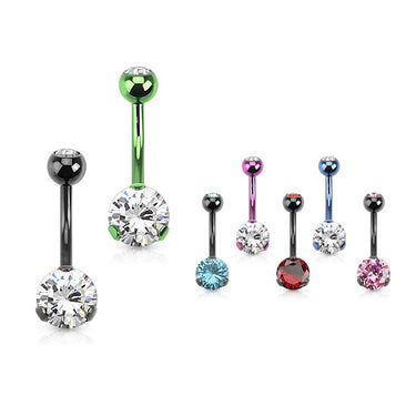 Prong Classic Belly Bars with Titanium Plating - Fixed (non-dangle) Belly Bar. Navel Rings Australia.