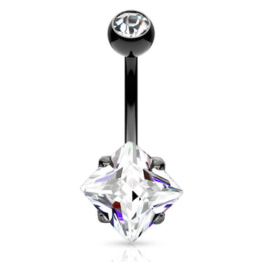 Diamanté Solitaire Belly Ring in Titanium - Fixed (non-dangle) Belly Bar. Navel Rings Australia.