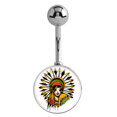 Tribal Headdress Lady Belly Bar - Basic Curved Barbell. Navel Rings Australia.