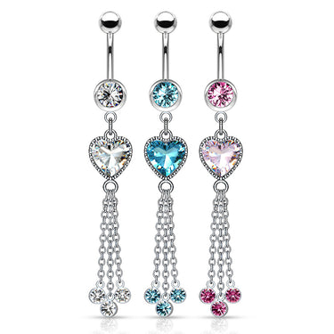 Khloe Heart Chandelier Belly Dangle - Dangling Belly Ring. Navel Rings Australia.