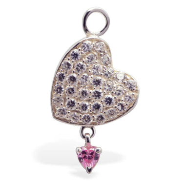 TummyToys® Paved Cubic Zirconia Pink Drop Heart Charm