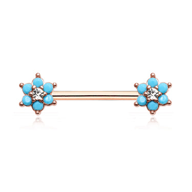 Turquoise Spring Flower Nipple Ring in Rose Gold - Nipple Ring. Navel Rings Australia.