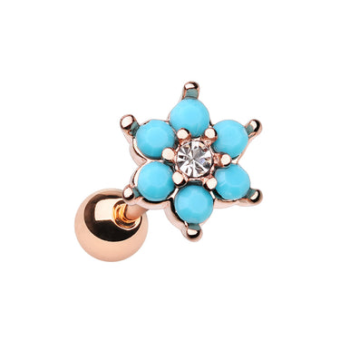 Turquoise Flower Burst Earring in Rose Gold. Tragus and Cartilage Jewellery. - Earring. Navel Rings Australia.