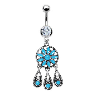 Turquoise Dream Chandelier Belly Bar - Fixed (non-dangle) Belly Bar. Navel Rings Australia.