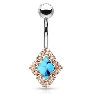 Turquoise Tereza Belly Bar with Rose Gold Plating - Fixed (non-dangle) Belly Bar. Navel Rings Australia.