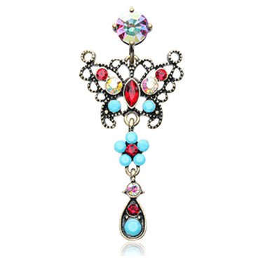 Turquoise Bohéme Reverse Butterfly Belly Ring - Reverse Top Down Belly Ring. Navel Rings Australia.