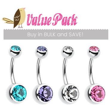 VALUE PACK 4 X Classique Gem Belly Bars - Basic Curved Barbell. Navel Rings Australia.