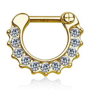 Wave Pave Septum Clicker Hoop in 14K Yellow Gold - Septum. Navel Rings Australia.