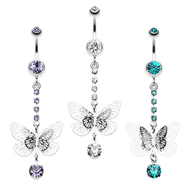 Whispering Spring Butterfly Belly Bar - Dangling Belly Ring. Navel Rings Australia.