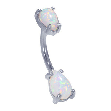 14K White Gold Teardrop Opal Belly Ring - Basic Curved Barbell. Navel Rings Australia.