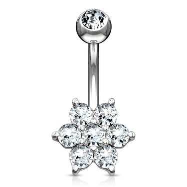 Deity Flower Belly Ring in 14K White Gold - Fixed (non-dangle) Belly Bar. Navel Rings Australia.