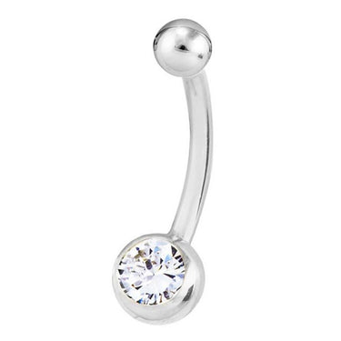 Classique White Gold REAL Diamond Belly Ring - Basic Curved Barbell. Navel Rings Australia.