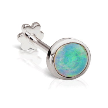 Threaded Opal Earring by Maria Tash in 14K White Gold. Flat Stud.