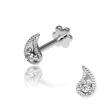 Diamond Paisley Threaded Stud by Maria Tash in 14K White Gold. Flat Stud.