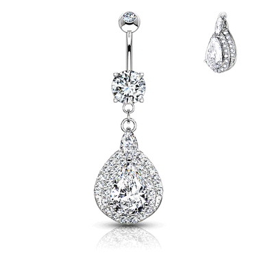 Union Pear Belly Ring in 14K White Gold