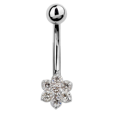 White Gold REAL Diamond Daisy Belly Ring - Basic Curved Barbell. Navel Rings Australia.