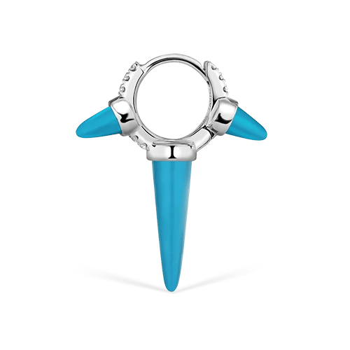 Triple Long Turquoise Spike Diamond Eternity Hoop Earring by Maria Tash in White Gold