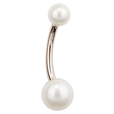 14K Rose Gold Cultured Pearl Navel Bars - Basic Curved Barbell. Navel Rings Australia.