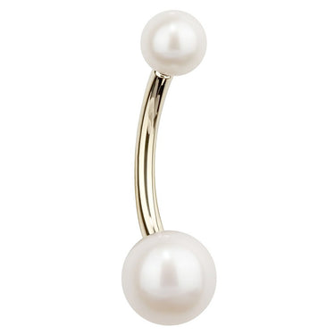 14K Solid Gold Cultured Pearl Belly Piercing Rings - Basic Curved Barbell. Navel Rings Australia.