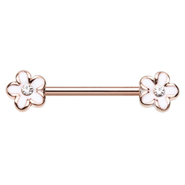 White Aster Gem Nipple Barbell in Rose Gold