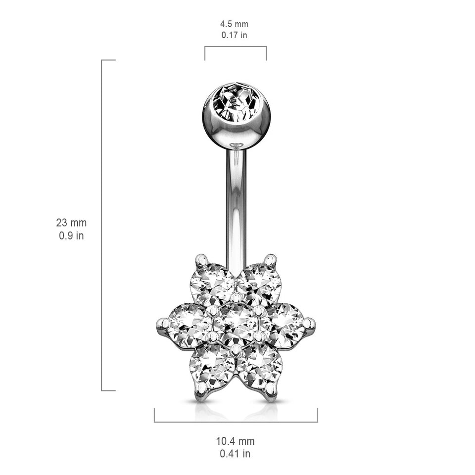 White Gold Belly Rings. 14K Gold CZ Flower Belly Button Ring. – The ...