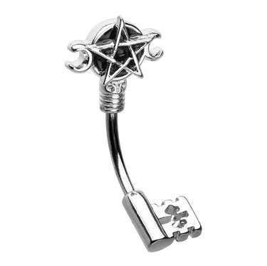 Sacred Wiccan Key Belly Bar - Split Spinal Belly Bar. Navel Rings Australia.