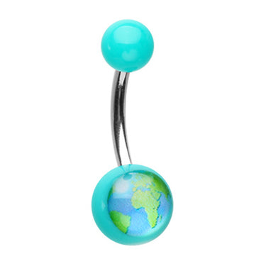 Wanderlust World Map Belly Bar - Basic Curved Barbell. Navel Rings Australia.