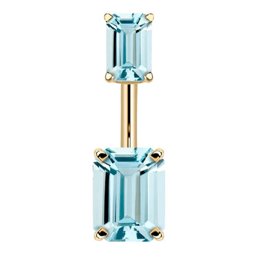 14K Yellow Gold Emerald Cut Belly Rings - Basic Curved Barbell. Navel Rings Australia.