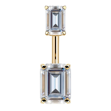 14K Yellow Gold Emerald Cut Belly Rings - Basic Curved Barbell. Navel Rings Australia.