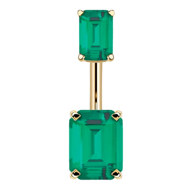 14K Yellow Gold Emerald Cut Belly Rings - Basic Curved Barbell. Navel Rings Australia.