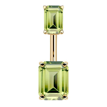 14K Yellow Gold Emerald Cut Belly Rings - Basic Curved Barbell. Navel Rings Australia.