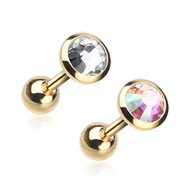 Classic Bezel Stud Earring with Gold Plating. Tragus or Cartilage Piercings. - Earring. Navel Rings Australia.