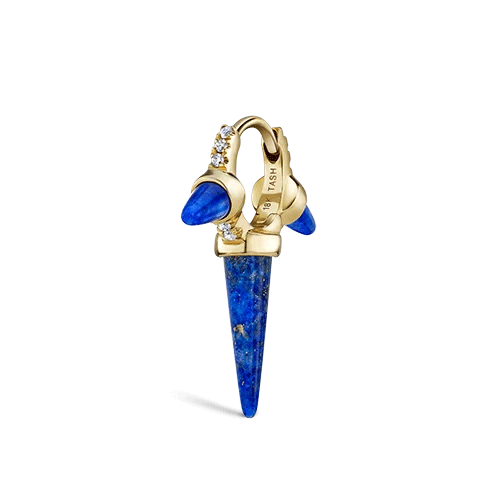 Lapis Triple Long Spike Diamond Eternity Hoop Earring by Maria Tash in Yellow Gold