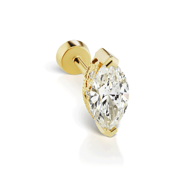 Marquise Diamond Threaded Stud Earring by Maria Tash in 18K Yellow Gold. Flat Stud.