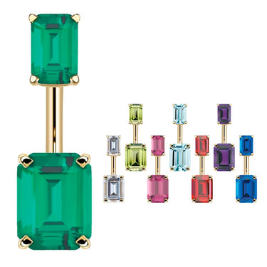 14K Yellow Gold Emerald Cut Belly Rings - Basic Curved Barbell. Navel Rings Australia.