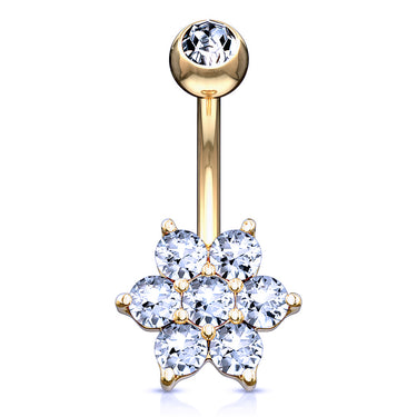 Deity Flower Belly Ring in 14K Gold - Fixed (non-dangle) Belly Bar. Navel Rings Australia.