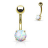 Gold Sabella Prong Opal Belly Ring - Basic Curved Barbell. Navel Rings Australia.