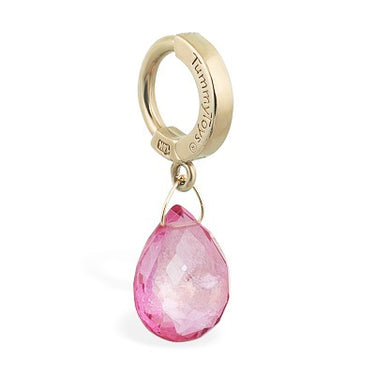 TummyToys® 14K Yellow Gold Pink Quartz Belly Huggy - TummyToys® Patented Clasp. Navel Rings Australia.