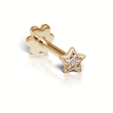 Diamond Solitaire Star Threaded Stud Earring by Maria Tash in 14K Yellow Gold. Flat Stud.