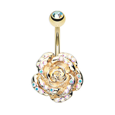 Aurora Zen Rose Belly Bar with Gold Plating - Fixed (non-dangle) Belly Bar. Navel Rings Australia.